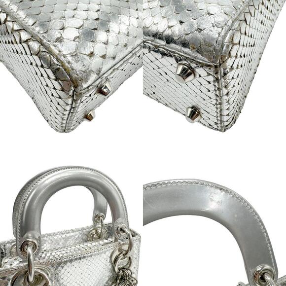 Christian Dior Shoulder Bag Python Leather Silver - Picture 4 of 5